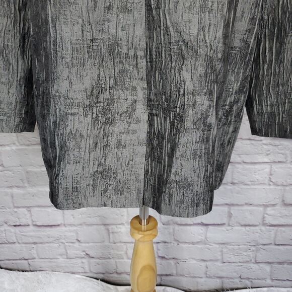 Eileen Fisher Gray Silver Silk Blend Textured Crinkle Jacket Pin Closure XL - Picture 11 of 13